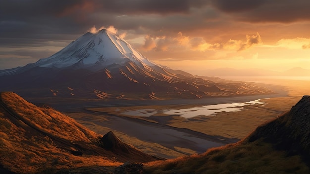 Zonsondergang zien van de bron van magma AI gegenereerd