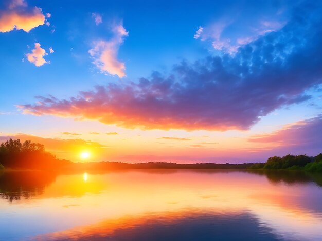 Zonsondergang Zonsopgang Zomer LandschapPrachtige NatuurBlauwe Luchtkleurrijke wolken AchtergrondgeluidAI Generated