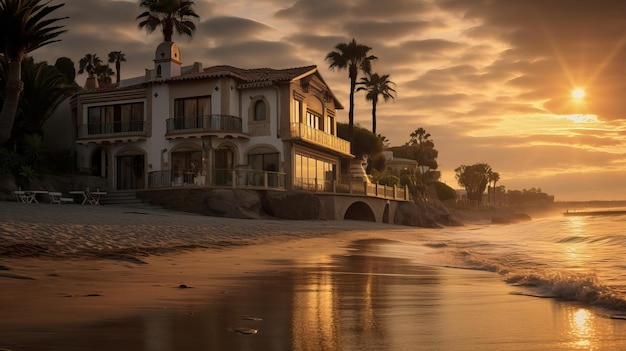 Zonsopgang bij een luxe villa aan de zeekust