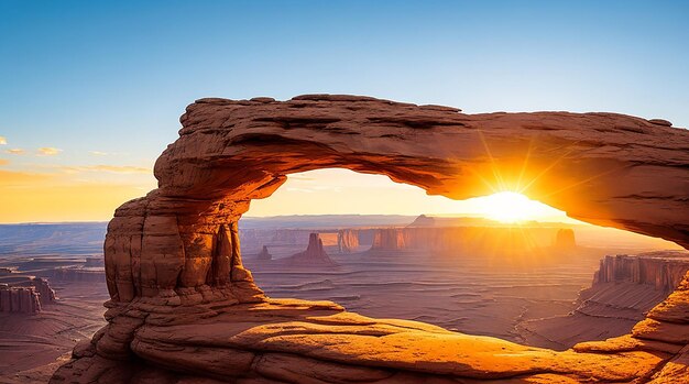 Zonsopgang bij mesaboog in nationaal park canyonlands dichtbij Moab Utah de V.S