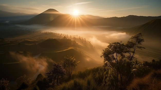 Zonsopgang boven de bergen in de ochtend