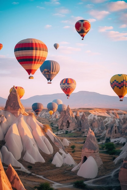 Zonsopgang in Cappadocië met heteluchtballonnen