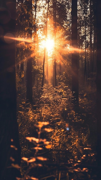 zonsopgang in het bos HD achtergrond