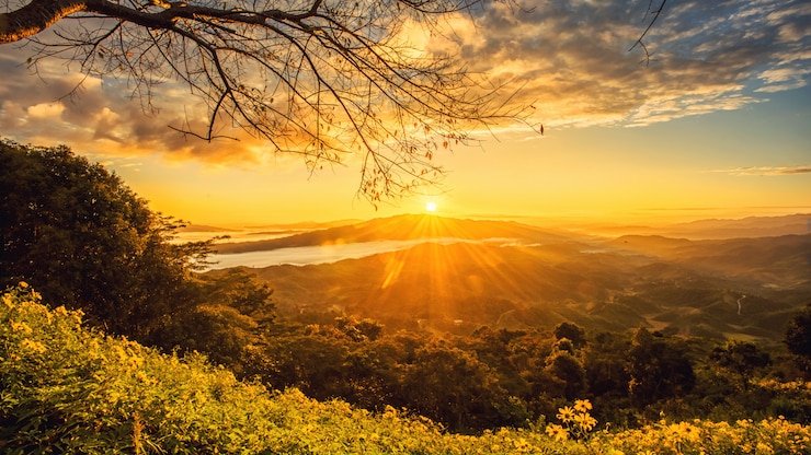 Foto zonsopgang in noordelijk van chiang rai thailand