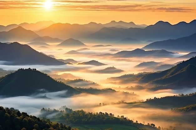 zonsopgang over de bergen met een zonsopgang