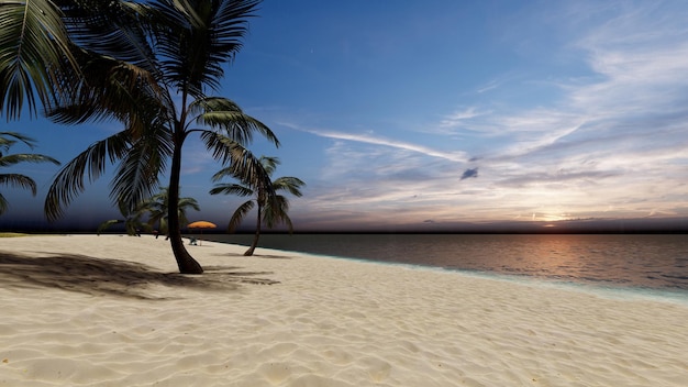 Zonsopgang strand scène zomer achtergrond 3D-rendering