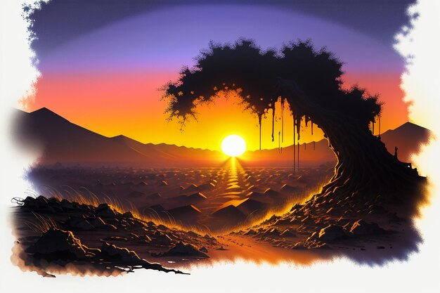Zonsopgang zonsondergang schemering oranje zonlicht op de bosvelden landschap wallpaper achtergrond