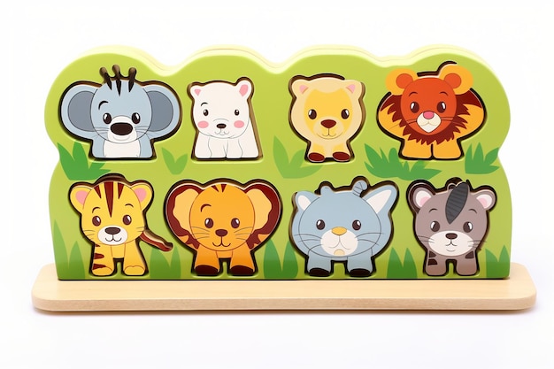 Foto zoo animals sound puzzle toy su uno sfondo bianco