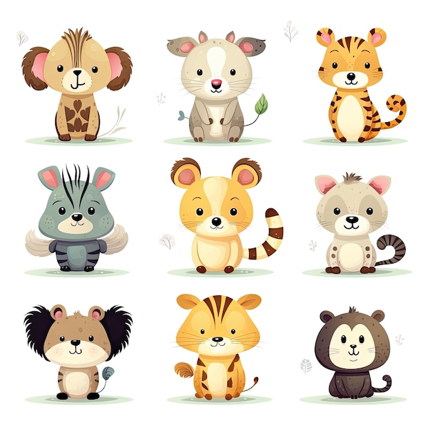 zoo collection Set of cute animal cartoon designs generative ai