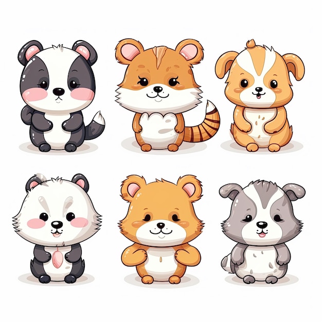 zoo collection Set of cute animal cartoon designs generative ai