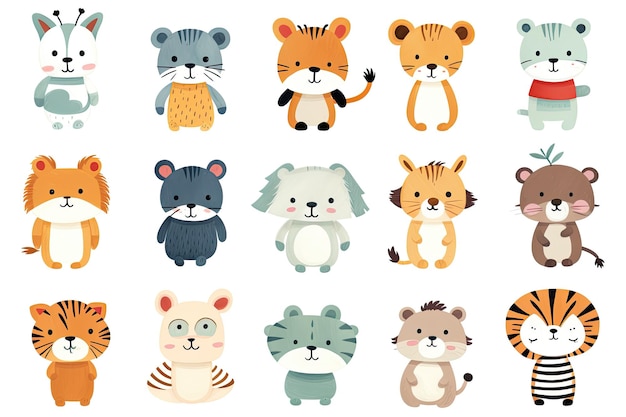 zoo collection Set of cute animal cartoon designs generative ai