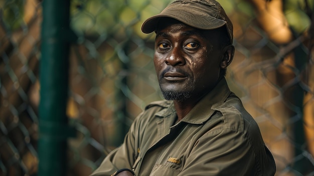 Zookeeper in khaki uniform with a safari hat