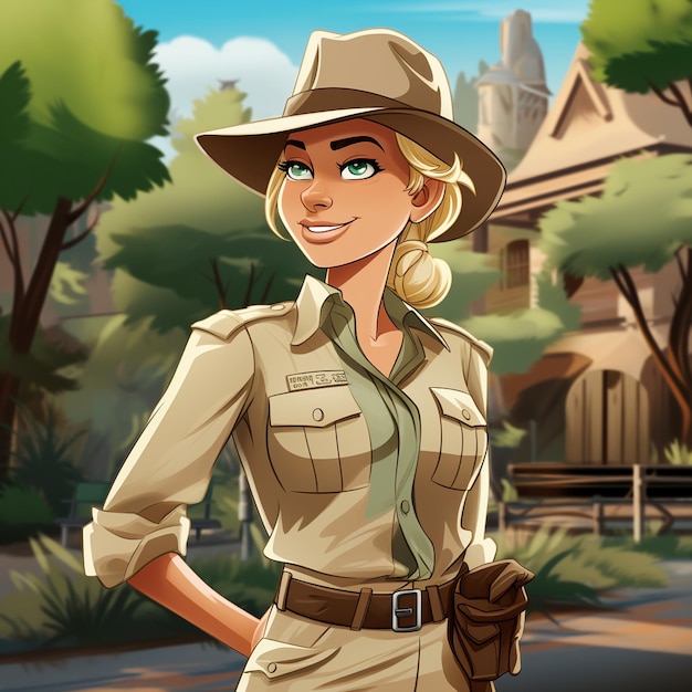 Photo zookeeper women cartoon character at zoo