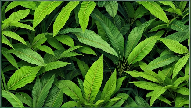 Zoom Background Lush Green Leaves within Neon Frame