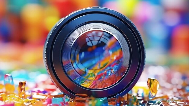 Zoom in on colorful glass circle abstract camera