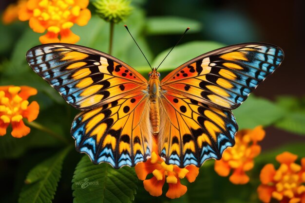 Zoom in on the delicate patterns of a butterflys wings as it lands on a vibrant flower