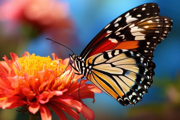 Zoom in on the delicate patterns of a butterflys wings as it lands on a vibrant flower