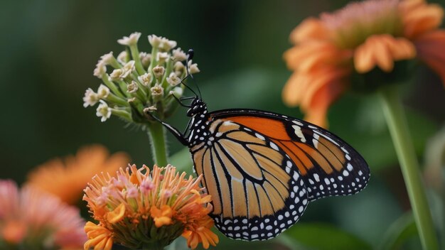 Фото Зум крыльев бабочки, когда она приземляется на яркий цветок