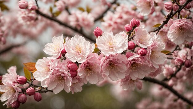 Foto zoomare i dettagli intricati dei fiori di ciliegio giapponese sullo sfondo della natura lussureggiante