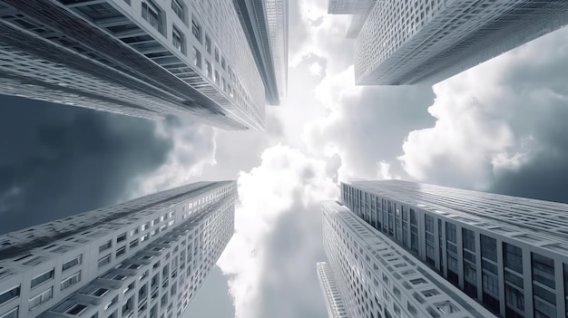 Zoom out time lapse view looking up at modern office building architecture in the financial district