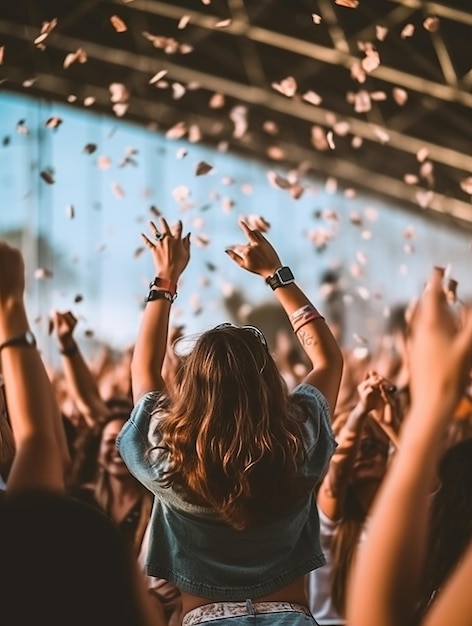 Foto zoom uit festival zomer groep vrienden plezier concert concertlocatie