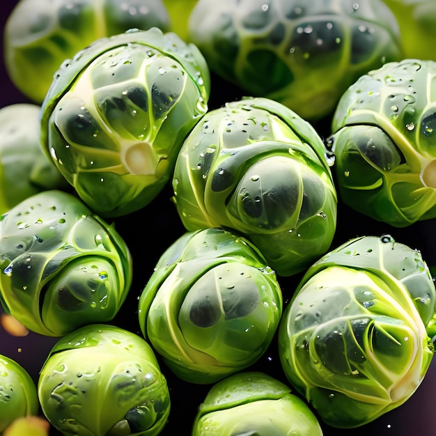 Zoomed Brussels sprouts with water droplets them 3_023334