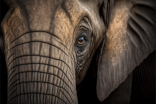 A zoomed close up image of an African elephant isolated