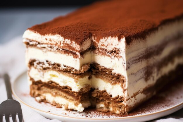 Zoomed in shot of tiramisu cream layers texture