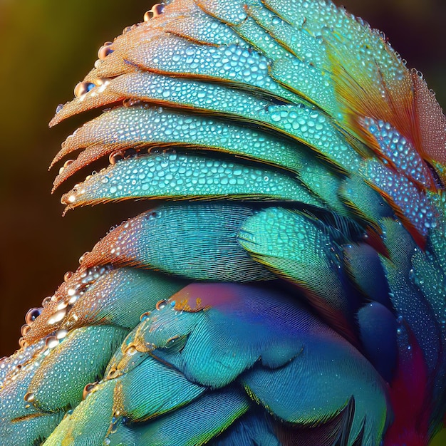 Photo zoomedin on the brilliant colors of the colorful feathers