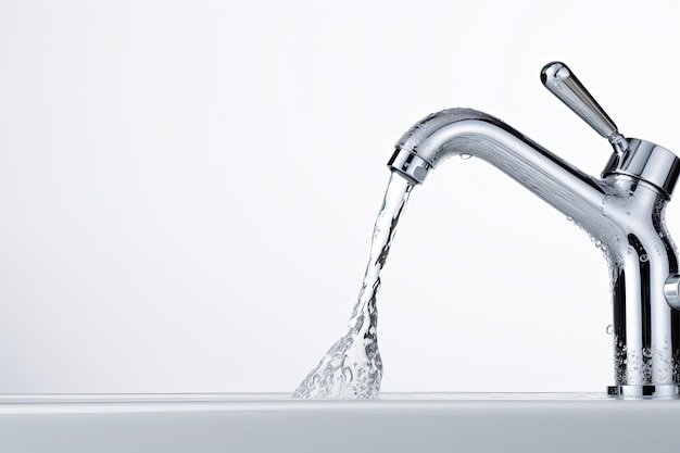 A zoomedin image of a faucet a mixer tap for both hot and cold water separate from any other elem