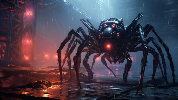 Photo zoomorphism of spider amazing cyberpunk theme