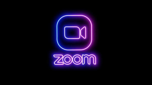 Zoomvideo-oproeplogo in neonlichtneonbord en neonlichtconcept redactionele afbeelding