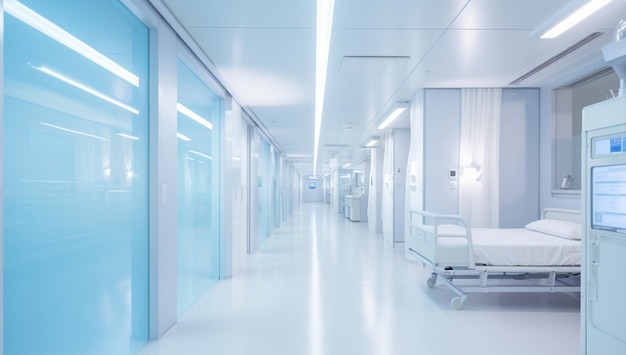 Zorg medische binnenvloer lege spoedeisende gang hall gezondheidsruimte medicijnen gang modern interieur schoon gebouw ziekenhuis chirurgie kantoor blauw klinisch