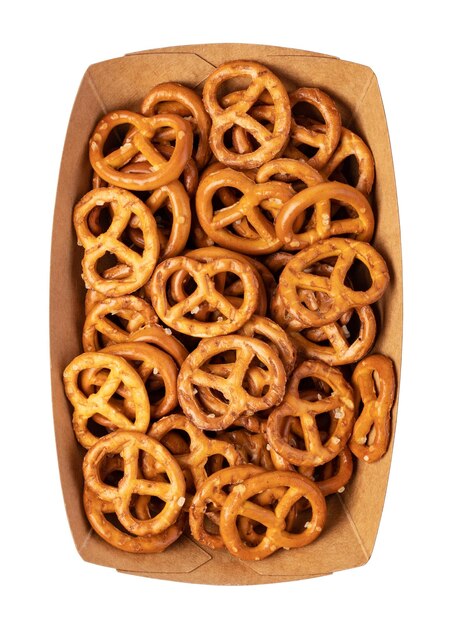 Zoute pretzels op wit