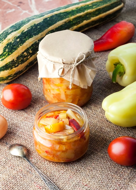 Zucchini and bell pepper salad in glass jar