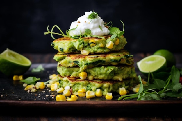 Zucchini and Corn Fritters with Avocado Lime Dip