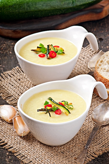 Zucchini cream soup  with garlic and chilli