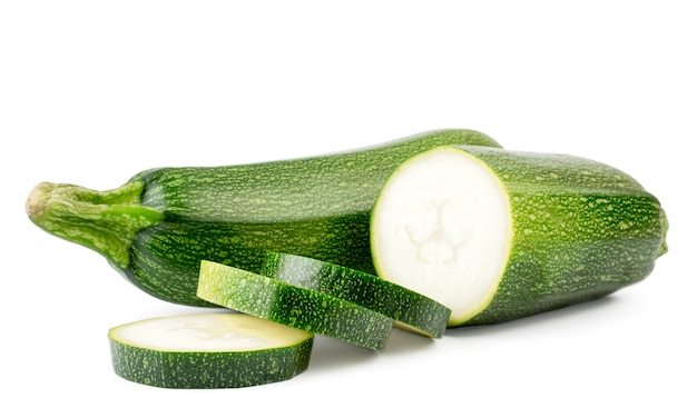 Zucchini, half and sliced pieces isolated