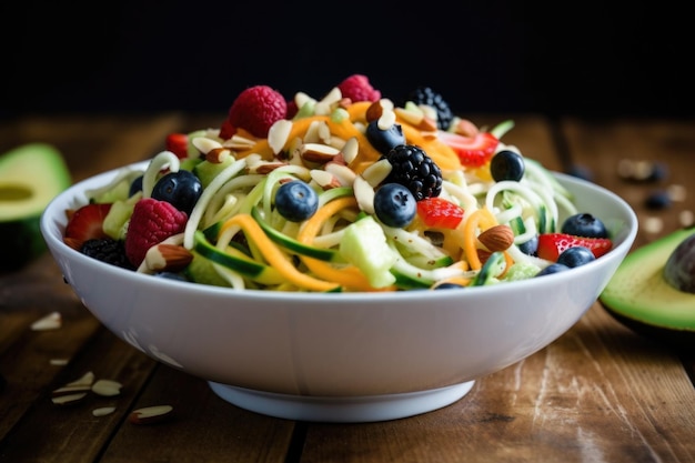 Zucchini noodle salad with fruit and vegetable mix created with generative ai