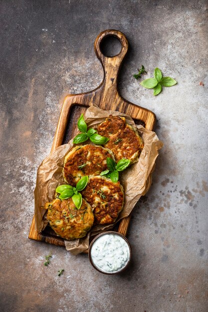 Frittella di zucchine e parmigiano con salsa tzatziki