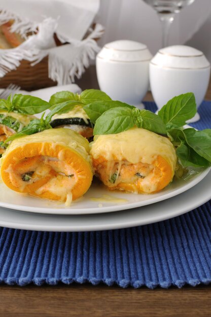 Zucchini rolls stuffed with cheese