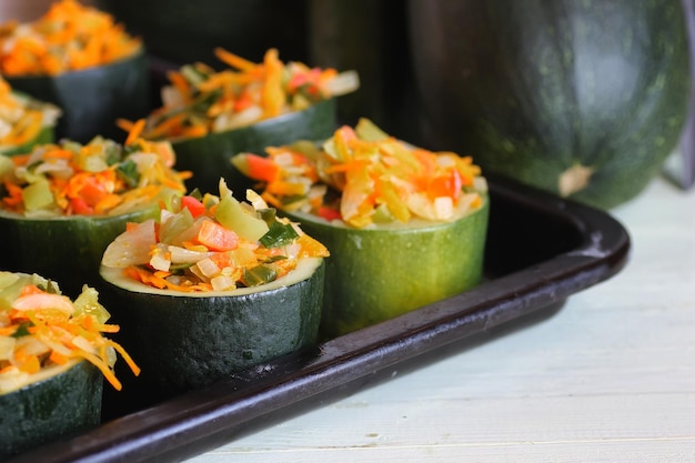 Zucchini stuffed with vegetables dish