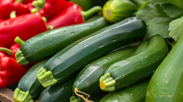 신선한 채소와 함께 테이블에 Zucchini.