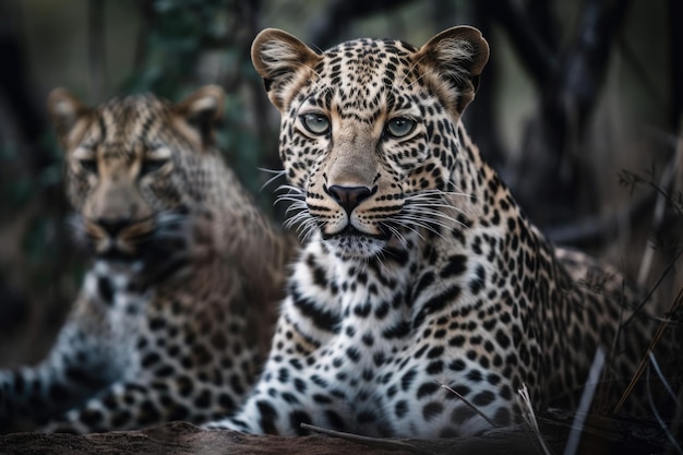 Zuid-Afrikaanse waas Wilde luipaarden in het Kruger-natuurpark nemen een pauze na de jacht