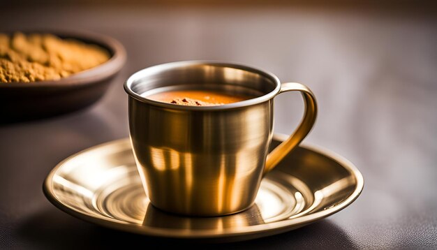 Zuid-Indische filterkoffie geserveerd in een traditionele koperen of roestvrijstalen beker