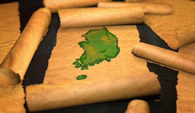 Zuid-Korea Map Painting Uitvouwen Oude Document Scroll 3D