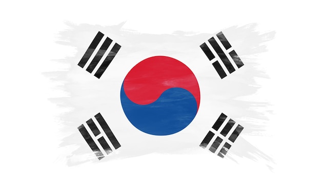 Zuid-Korea vlag penseelstreek, nationale vlag op witte achtergrond