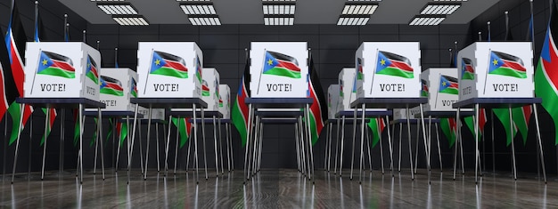 Zuid-Soedan stembureau met veel stemhokjes verkiezingsconcept 3D illustratie