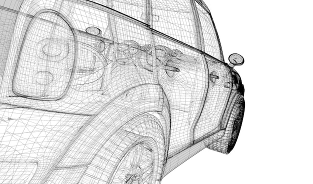 Foto zuigers, v8-motor, carrosseriestructuur, draadmodel