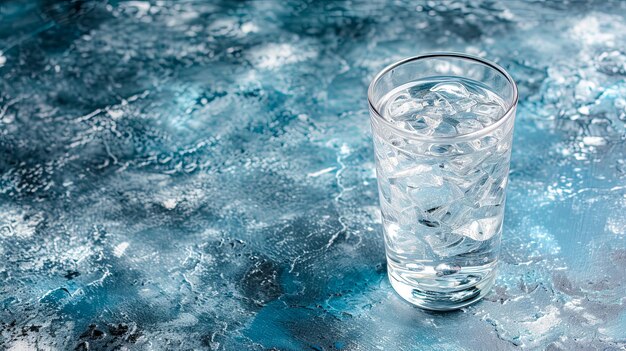 Foto zuiver doorzichtig water vult een glas dat verfrissing en vitaliteit uitnodigt